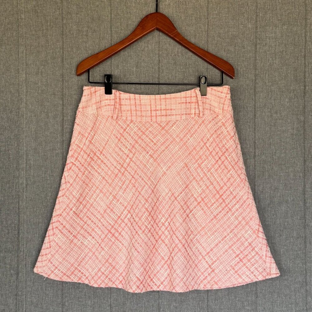 Vintage Y2k Classiques Entier Pink Ivory Boucle Tweed A Line Midi‎ Skirt Size 12